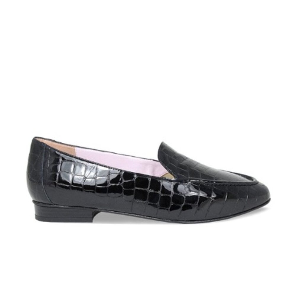Sole Bliss Tabithat Black Croc Patent Leather Loafer